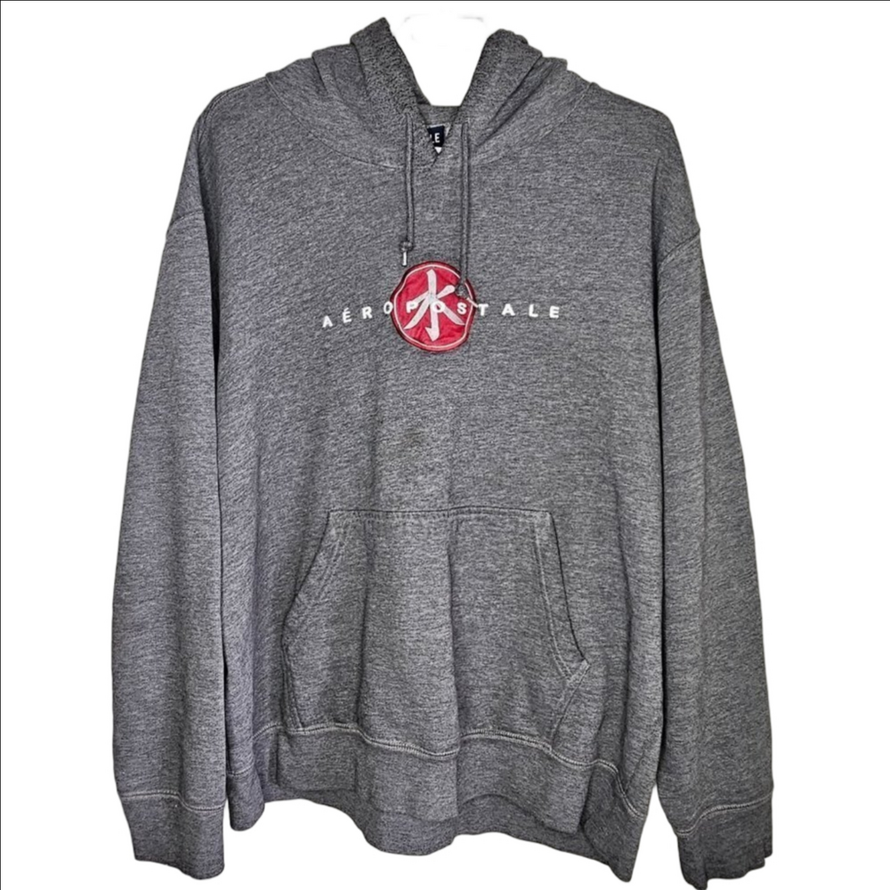Men's Grey Aeropostale Pullover Long-sleeved Hoodie, L-XL
